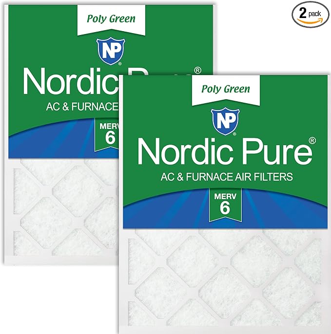 Nordic Pure 24x24x1 Poly Green MERV 6 AC Furnace Air Filters – Reduces Dust by NordicPure