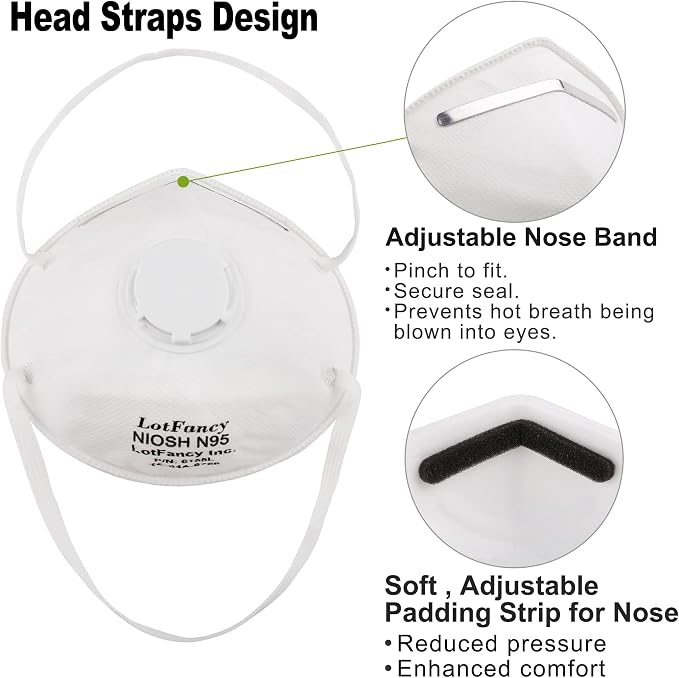 LotFancy NIOSH N95 Mask, Disposable Air Filter Masks Against Dust, Face Mask - Image 3