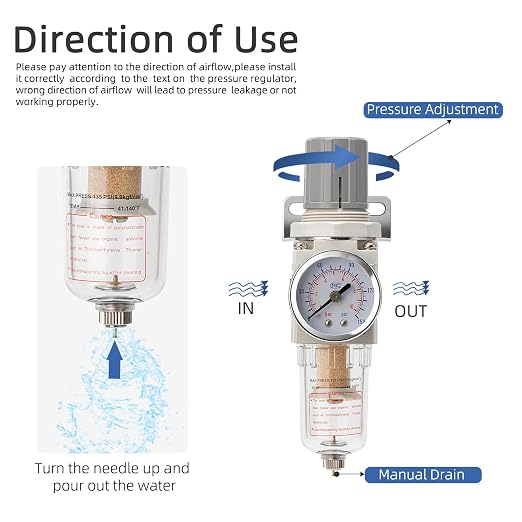 Pneumatic Air Compressor Filter Regulator Combo 1/4" NPT 150 PSI w/Adjustable - Image 5