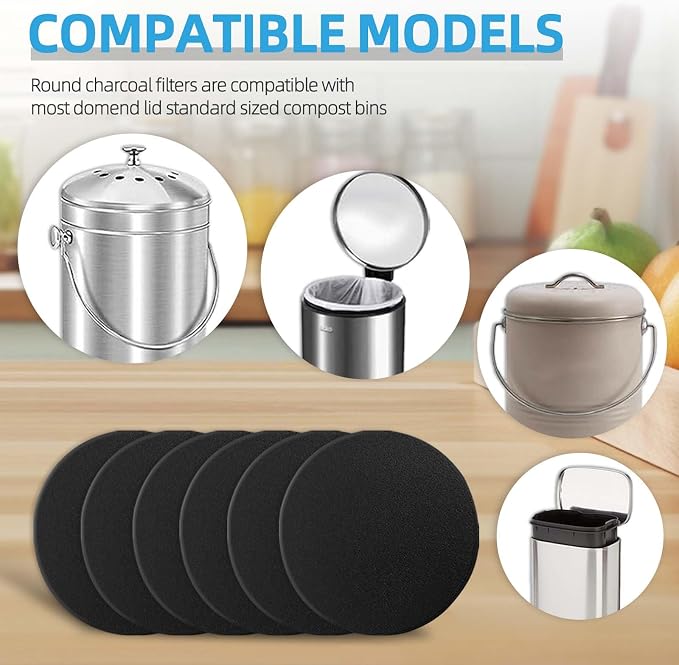 6 Pack Compost Filters for Countertop Bin, 6.7 Inch Charcoal Filters for - Image 2