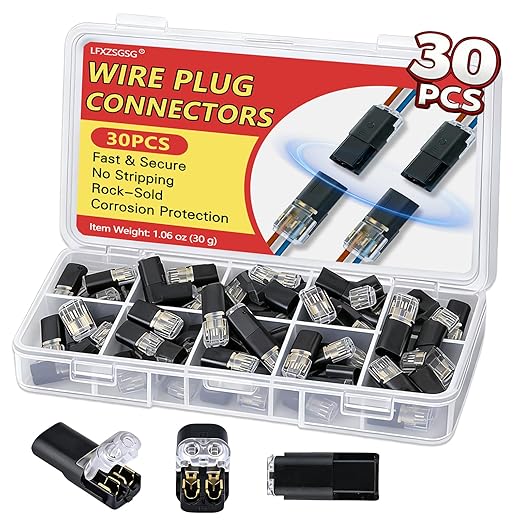 30Pcs Standard Quick Connect Wire Connectors – No Stripping Double Wire Plug in by Unknown