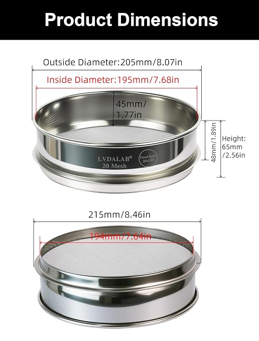 All 304 Stainless Steel 20 Mesh Test Sieve, 8 Inch/20cm Diameter, Lab Sifter & - Image 5