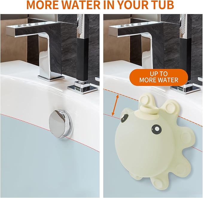 Bathtub Overflow Drain Cover - Tub Soak Bath Cover, Adds Inches of Water for Deeper Bath (White)