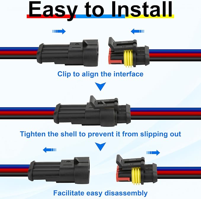 5Pcs 3 Pin Connector, 16AWG Car Waterproof Electrical Connectors, Quick - Image 3