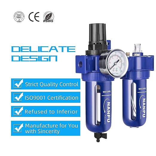 NANPU 3/8" NPT Compressed Air Filter Regulator Lubricator, Zinc Alloy, 5 Micron - Image 5