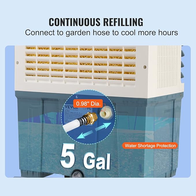 VEVOR Evaporative Air Cooler, 1400 CFM 11X31 inch Air Cooler, 3 Speeds Cooler - Image 5