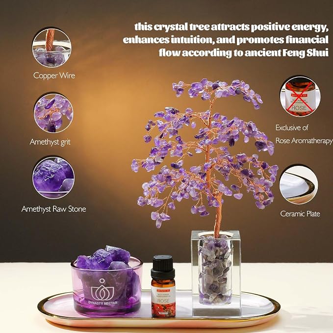 Runyangshi Amethyst Crystal Tree of Life & Natural Crystal Ore Diffuser Set - Image 4