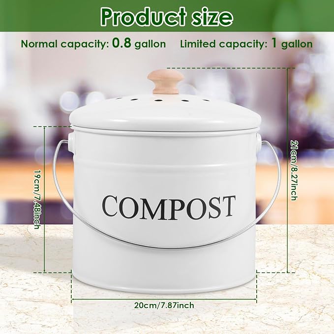 Kitchen Compost Bin 0.8 Gallon Metal Countertop Compost Bin - Image 3