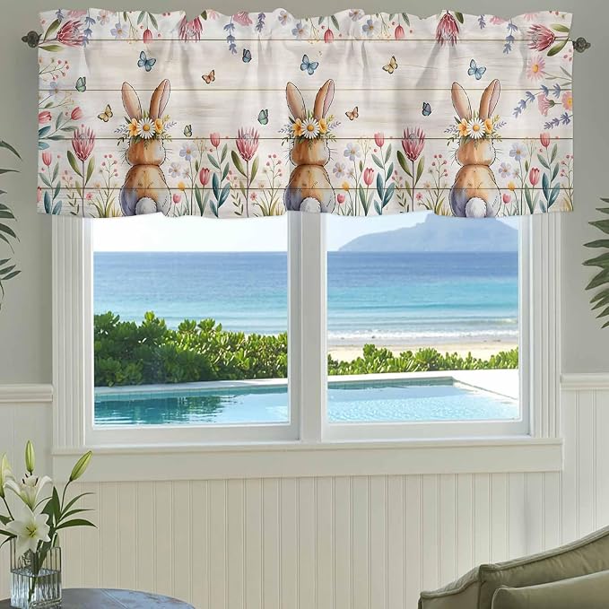 Easter Curtain Valances for Windows, Kitchen Valance Window Treatment, Spring - Image 3