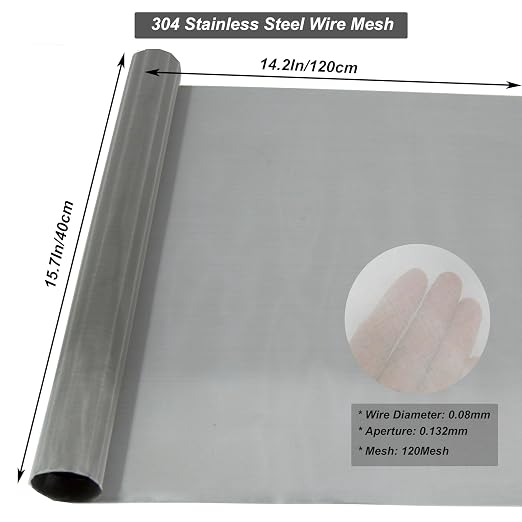 304 Stainless Steel Mesh 120Mesh, 15.7"x47.2" Metal Mesh Screen, Woven Fine - Image 2