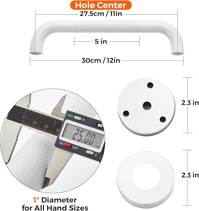 Grab Bars for Shower, 2 Pack 12-Inch Anti Slip Shower Handles for Elderly, Safety Shower Grab Bar, Stainless Steel Handicap Grab Bars for Bathroom (White 1" Diameter)