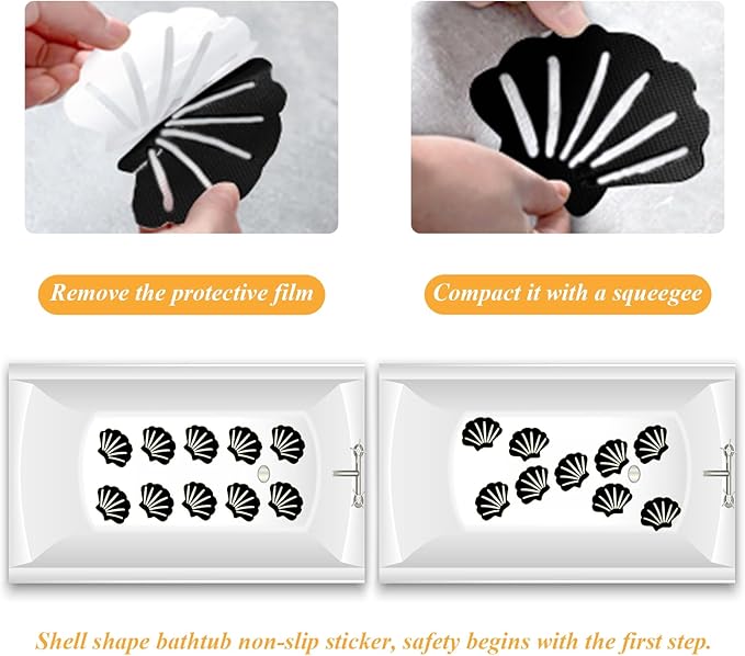Bathtub Stickers Non Slip, Shell Shaped Tubs Safety Shower Treads, Adhesive Sticker for Bathroom Bathtub, Shower Floor,Black(30Pcs)
