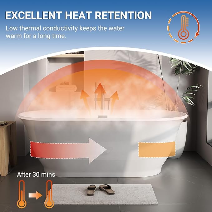 67'' Free Standing Tub, Modern Soaking Bathtub with Matte Black Drain and Overflow, Acrylic, Glossy White cUPC Certified Ergonomic Bath Tub
