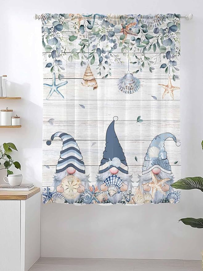 Sheer Curtains 63 Inch Length, Coastal Eucalyptus Leaf Semi Sheer Curtains - Image 2