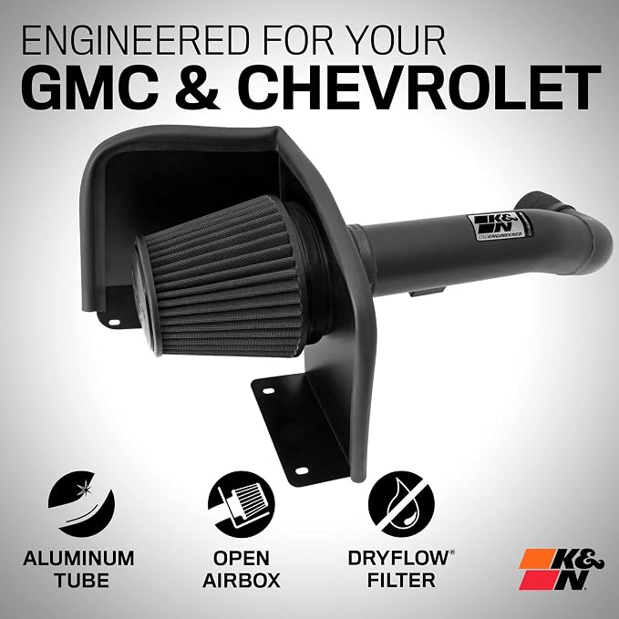 K&N Cold Air Intake System: Dry-Flow Air Filter, Increase Performance & Towing: - Image 2