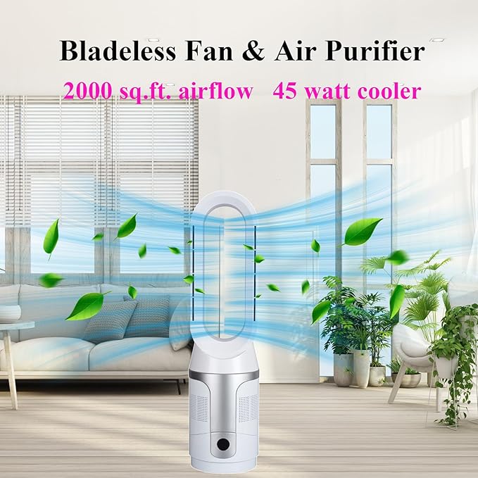 Bladeless Tower Fan and Air Purifier, True H13 HEPA Filter, 90° Oscillating - Image 2