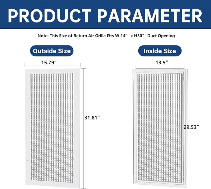 Return Air Grille Fits 14'' x 30'' or 30'' x 14''Duct Opening， Aluminum - Image 3
