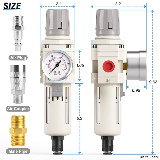 TAILONZ PNEUMATIC 3/8 Inch NPT Automatic Drain Air Filter Pressure Regulator - Image 2