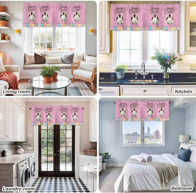Pink Easter Curtain Valances for Windows, Kitchen Valance Window Treatment - Image 9