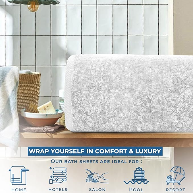 DAN RIVER Pack of 1 Bath Sheet 40x80 Inches, Super Soft Quick Dry Cotton Towels, Luxury Oversized White Bath Towels