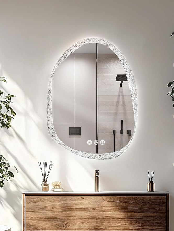LUVODI Lighted LED Bathroom Mirror: 36”x28”Irregular Stone Pattern Frosted Wall - Image 3