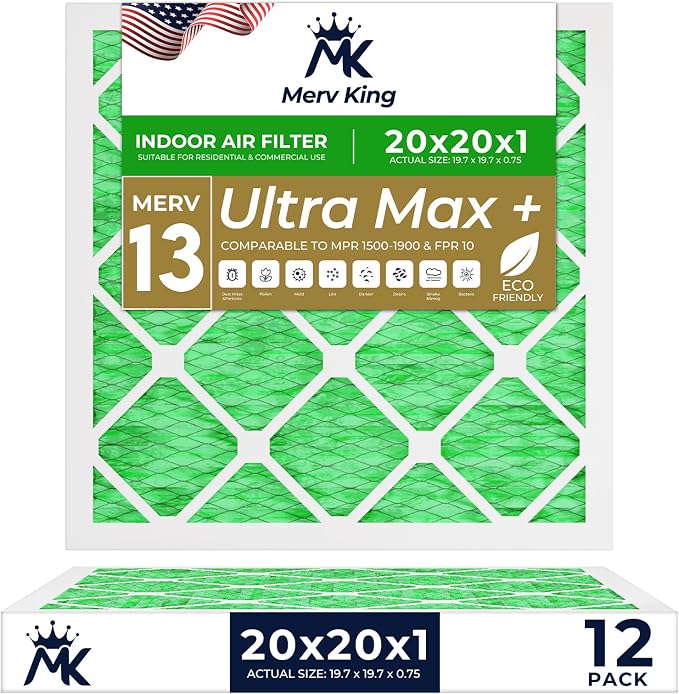 MervKing 20x20x1 Air Filter Actual Size: 19.7" x 19.7" x 0.75" MERV 13 MPR by MervKing