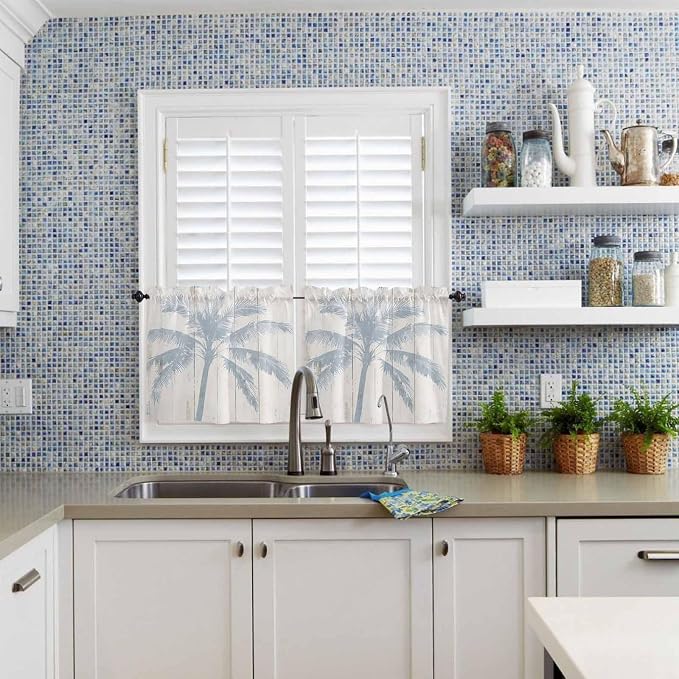 Summer Coconut Tree on Vintage Wood Grain Window Valance Curtains, Seaside - Image 8