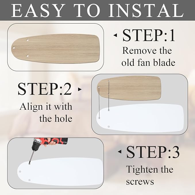 5 Pack Replacement Fan Blades for 42"/52" Ceiling Fan Waterproof Blades - Image 3