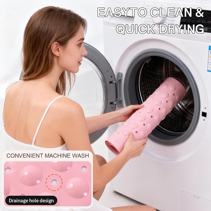 Anti-Slip Bathtub Shower mat, 39.3×15.7 inch（Approximately 100 × 40cm） Soft Oversized Machine Washable Non-Slip Bathtub mat with Drainage Holes, Bathroom Floor Suction Cup.（1-Opaque Pink）