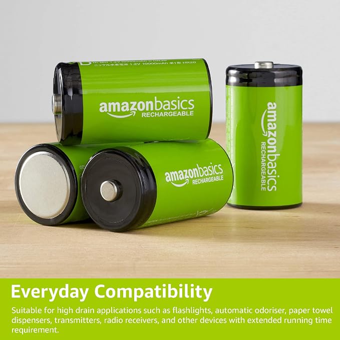 Amazon Basics 4-Pack Rechargeable D Cell NiMH Batteries, 10000 mAh, Pre-Charged - Image 5