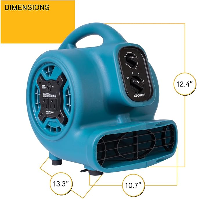 XPOWER P-230AT Mini Mighty 1/4 HP 925 CFM Centrifugal Air Mover, Carpet Dryer - Image 6