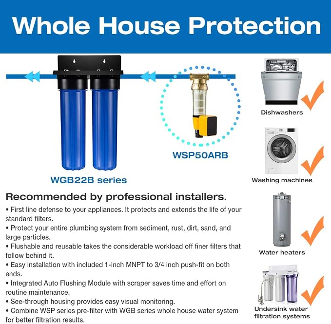 iSpring WGB22BM+AHPF12MNPT16X2 2-Stage Whole House Water Filtration System - Image 7
