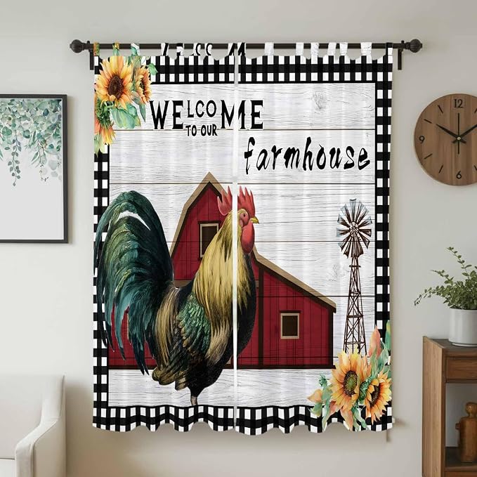 Farmhouse Rooster Living Room Curtains 84 Inch Length, Window Curtains Tab Top - Image 2