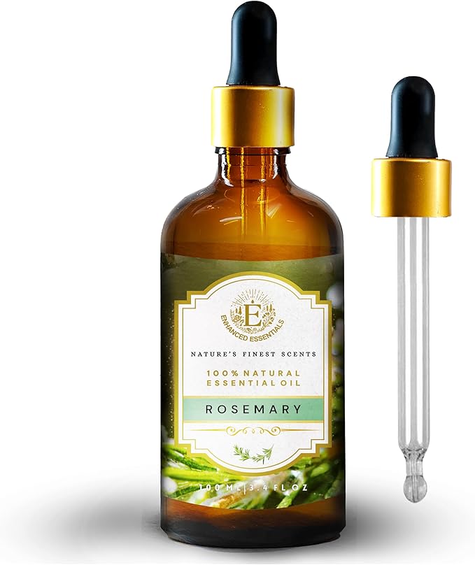 Luxurious Rosemary Essential Oil by Enhanced Essentials|Undiluted & Pure|for Hair Care,Skin Care, Aromatherapy,Bath,Massage,Gifting,Soap & Candle Making|with Glass Dropper| 3.38 fl oz (100 ml)