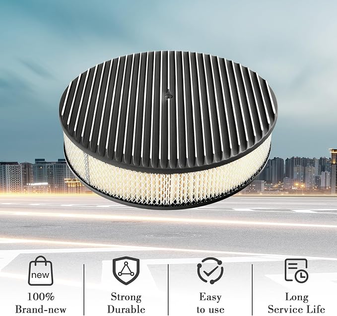 14 x 3 Inch Round Black Air Cleaner Kit Fully Finned Top - Image 4