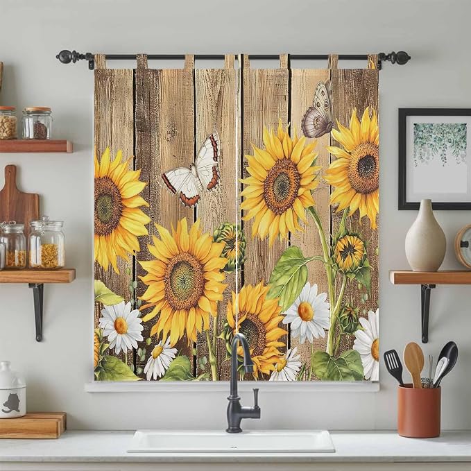 Farmhouse Sunflowers Bedroom Curtains 72 Inch Length, Window Curtains Tab Top - Image 3