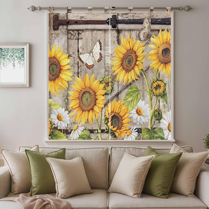Farmhouse Sunflowers Bathroom Curtains 63 Inch Length, Window Curtains Tab Top - Image 9