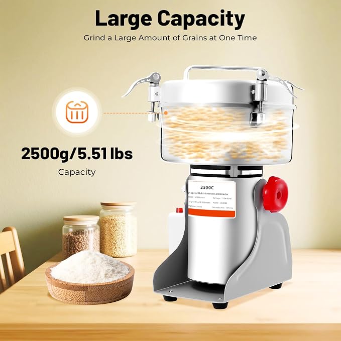 Electric Grain Mill, 2500g Capacity High-speed Grain Mill Grinder, Food-grade - Image 5
