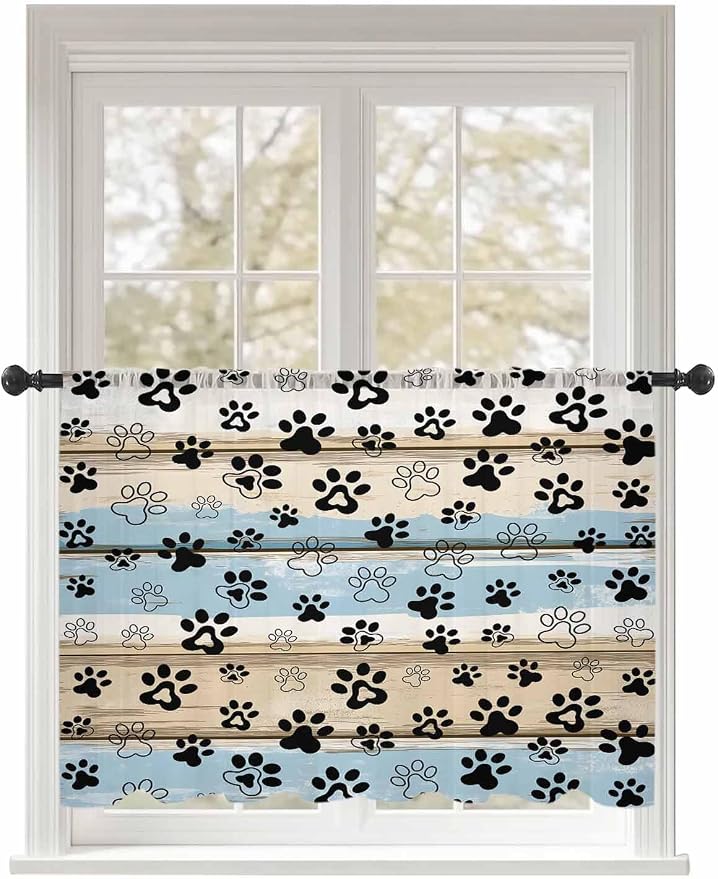 Sheer Curtains 54 Inch Length, Vintage Farmhouse Rustic Wooden Grain Privacy by Unknown