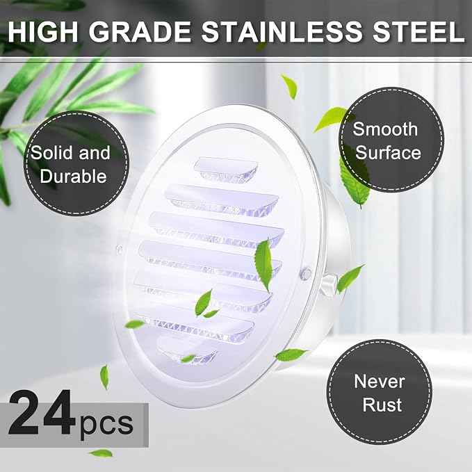 Zonon 24 Pcs Stainless Steel Soffit Vents 4 Inch Round Dryer Vent Cover - Image 3