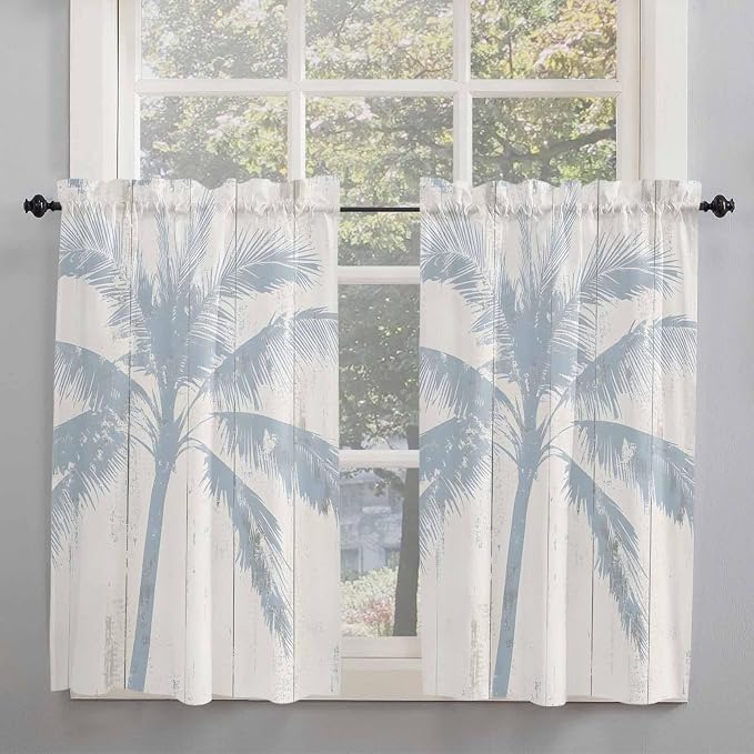 Summer Coconut Tree on Vintage Wood Grain Window Valance Curtains, Seaside - Image 7