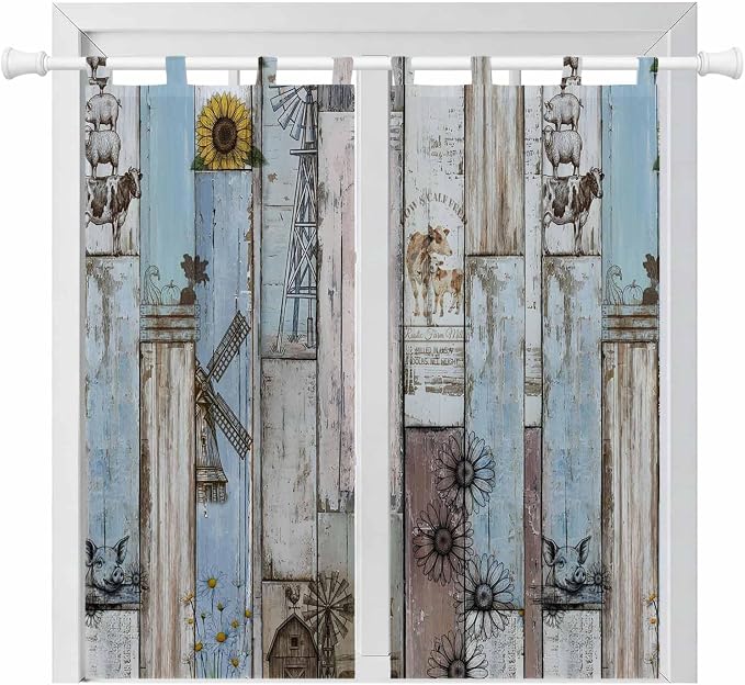 Blue Grey Wooden Living Room Curtains 84 Inch Length, Window Curtains Tab Top by Unknown