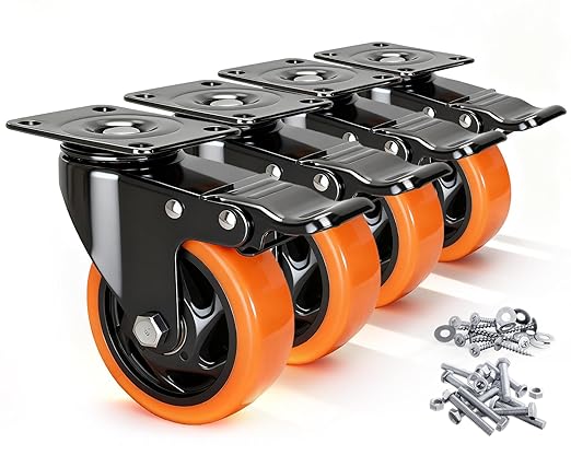 Caster Wheels, 4 Inch Caster Set of 4, Dual Locking PU Casters 2400LB, Swivel by AGBOLO