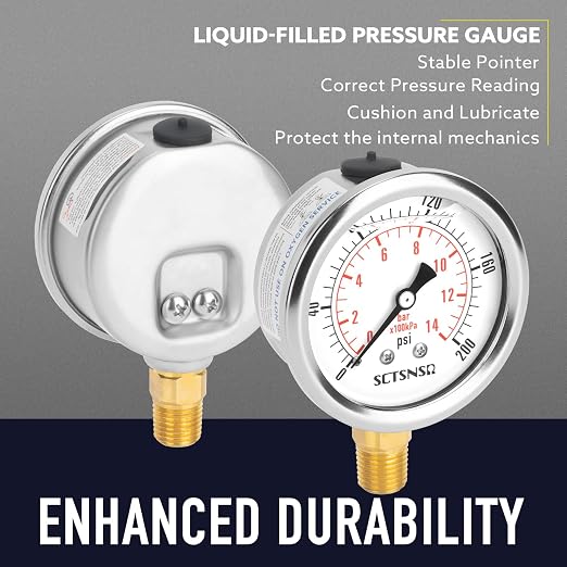 2-1/2" Dial Size, 0-200 Psi Pressure Gauge, Glycerin Liquid Filled, 1/4" NPT - Image 3