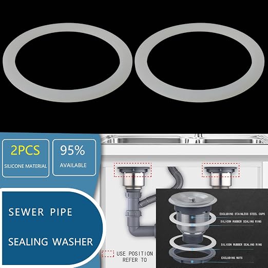 2PCS Kitchen Sink Filter Sealing Ring, Drain Pipe Flat Silicone Gasket - Image 3