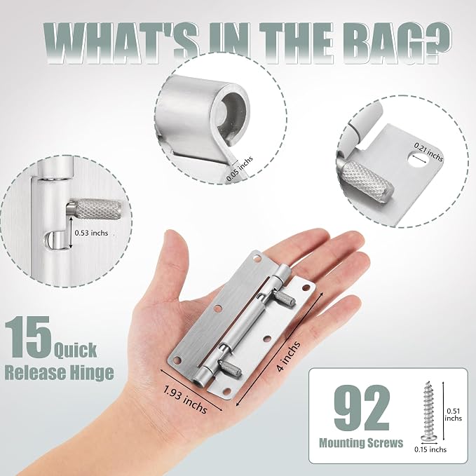 4 Inch Quick Release Hinge, Stainless Steel 304, Detachable, Spring Release - Image 2