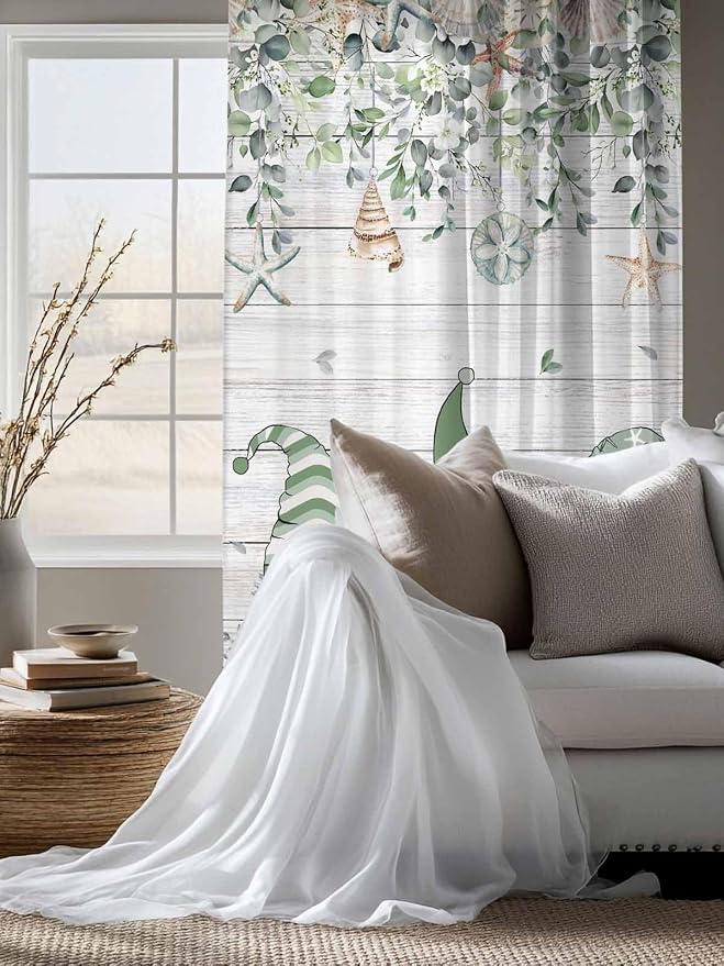 Sheer Curtains 63 Inch Length, Coastal Eucalyptus Leaf Semi Sheer Curtains - Image 4