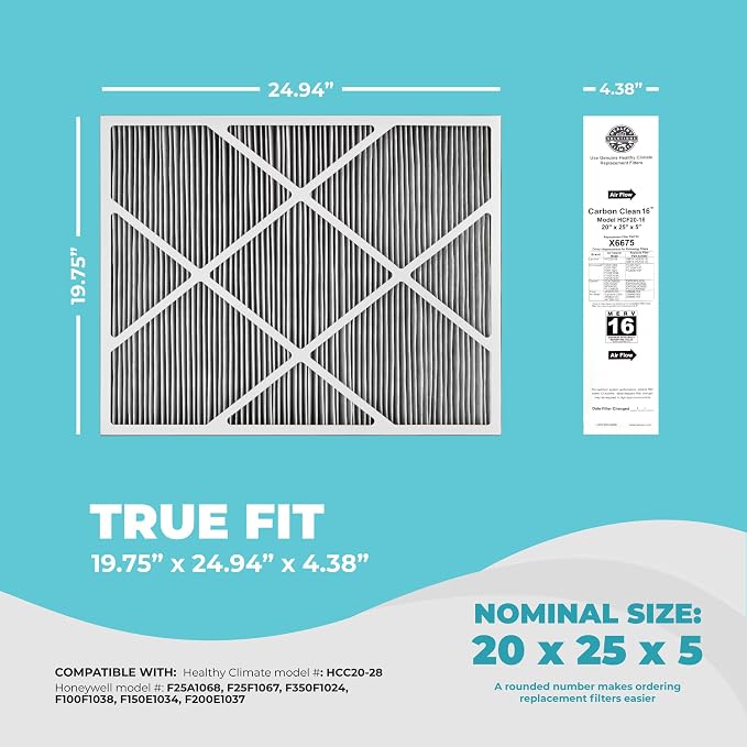 Lennox X6675 20x25x5 Air Filter, Lennox Healthy Climate Carbon Clean Merv 16 - Image 2