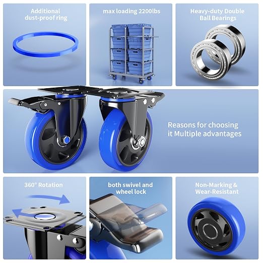 6 Inch Swivel Caster Wheels, Casters Set of 4 Heavy Duty - Image 2