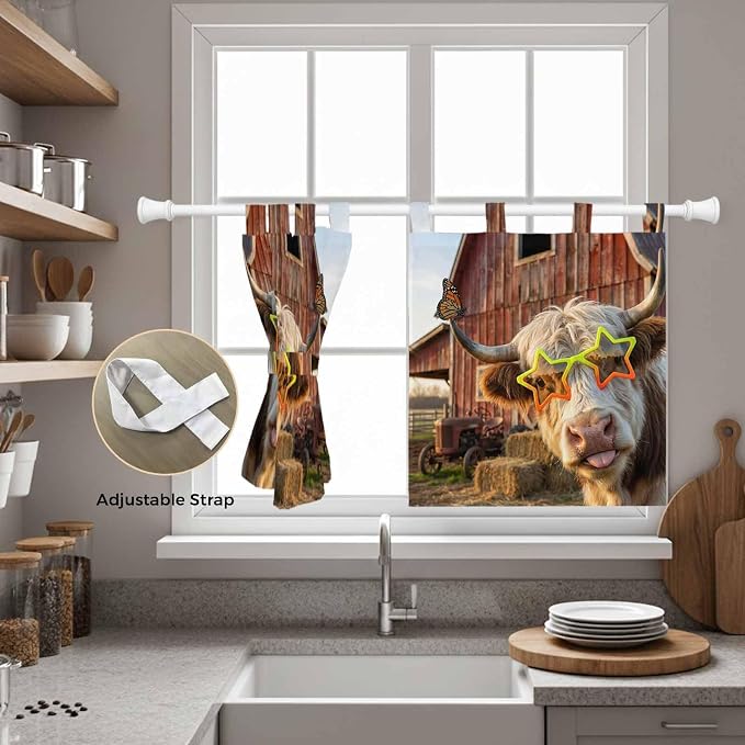 Farm Yaks Kitchen Curtains 36 Inch Length, Small Window Curtains Tab Top - Image 5